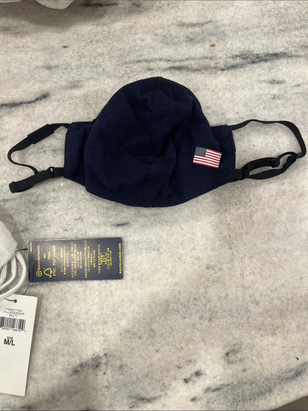 Polo by Ralph Lauren  Navy & White Face Mask Duo with USA Flag Detail